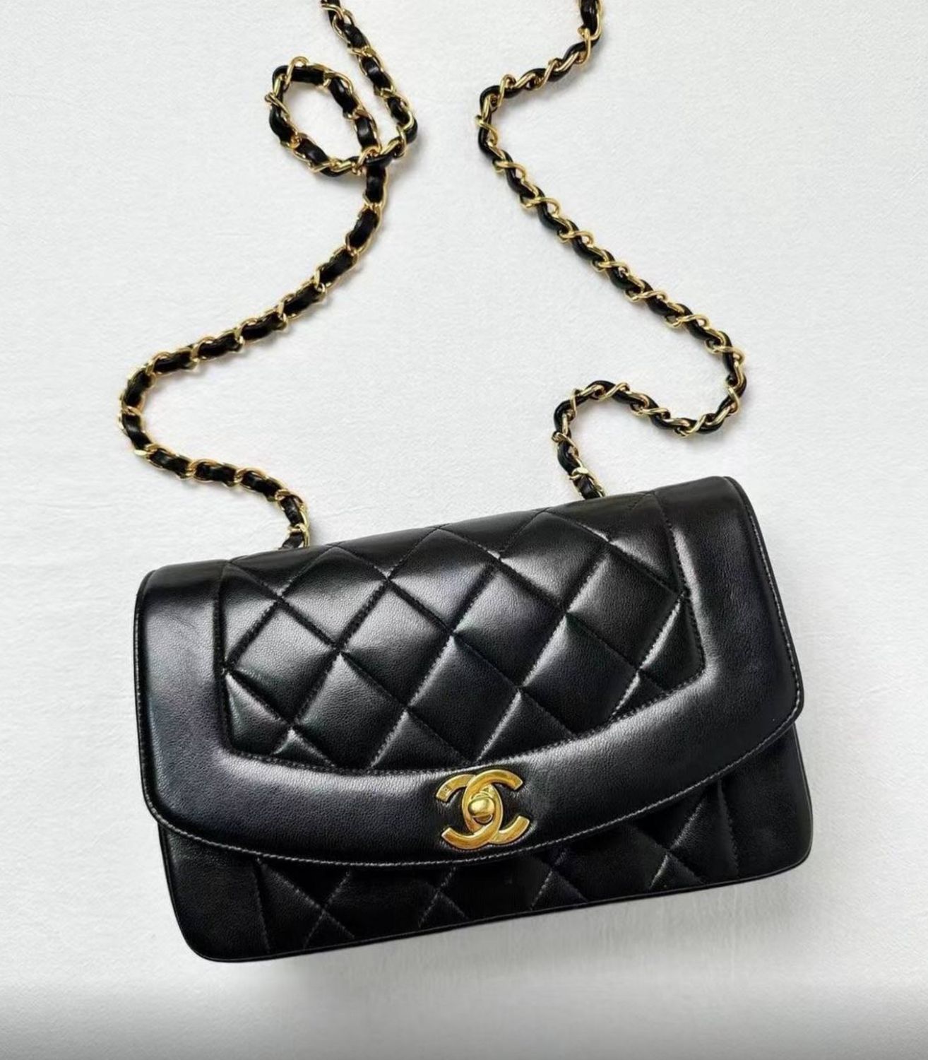 Preorder Chanel Diana, Black Lambskin Leather, Gold Hardware, Preowned in Box