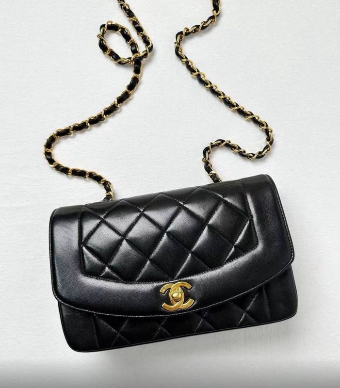 Preorder Chanel Diana, Black Lambskin Leather, Gold Hardware, Preowned in Box