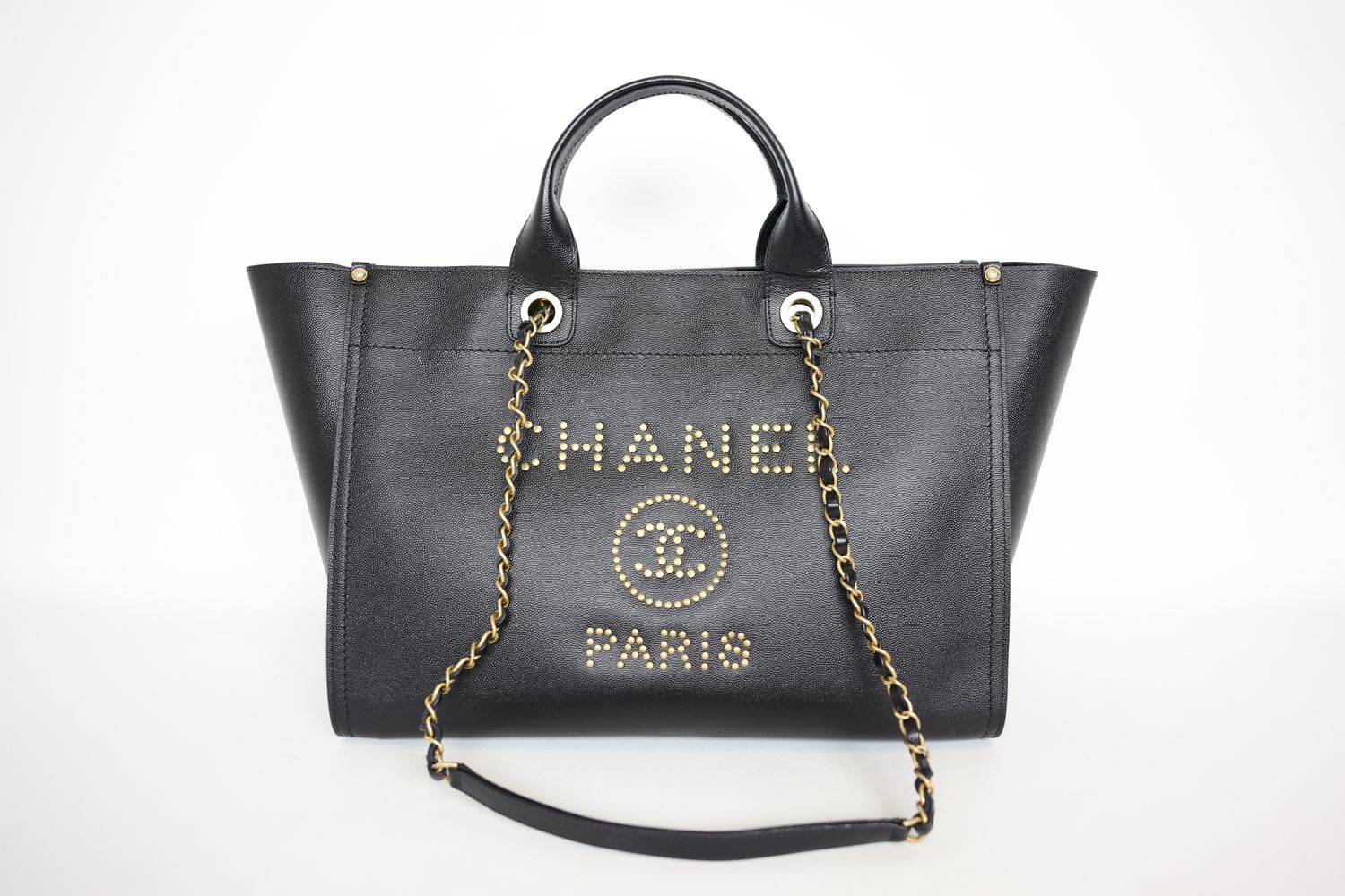 Chanel Leather Deauville Medium, Black Caviar with Gold Hardware, Preowned No Dustbag WA001