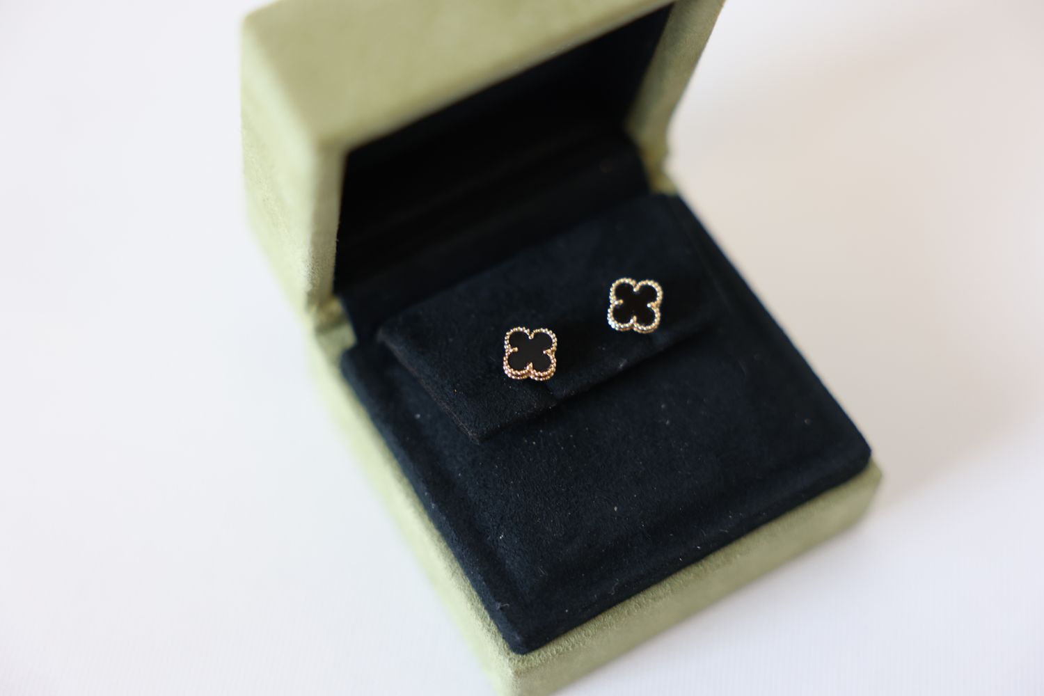 Van Cleef &amp; Arpels Sweet Alhambra Earrings, 18k Yellow Gold with Black Onyx, Preowned in Box WA001