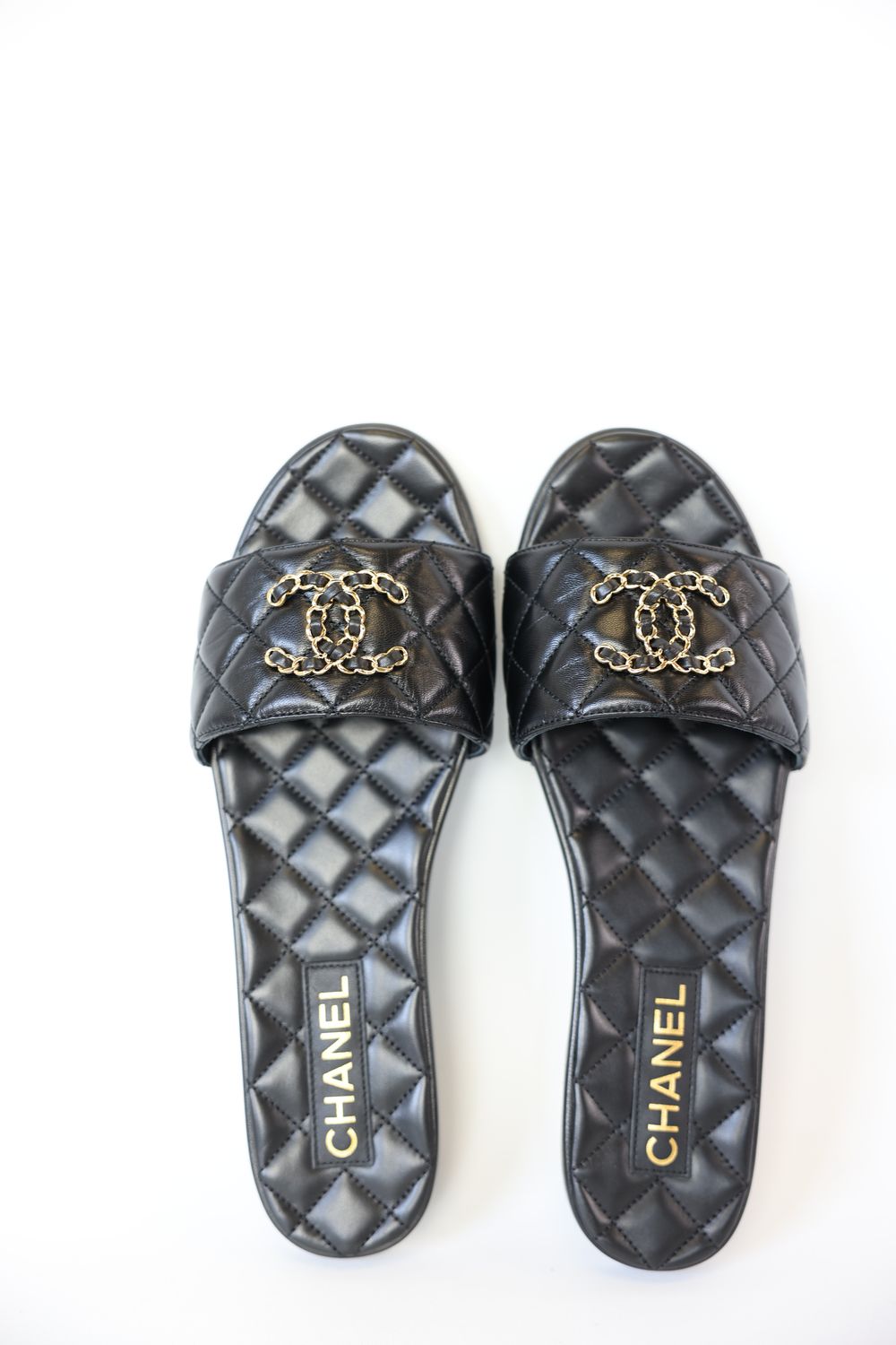 Chanel CC Mule Sandals, Black Quilted Leather with Gold Hardware, Size 41, New in Box WA001
