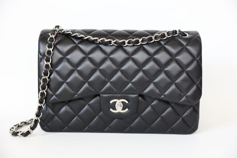 Chanel Classic Jumbo, Black Lambskin with Silver Hardware, Preowned WA001