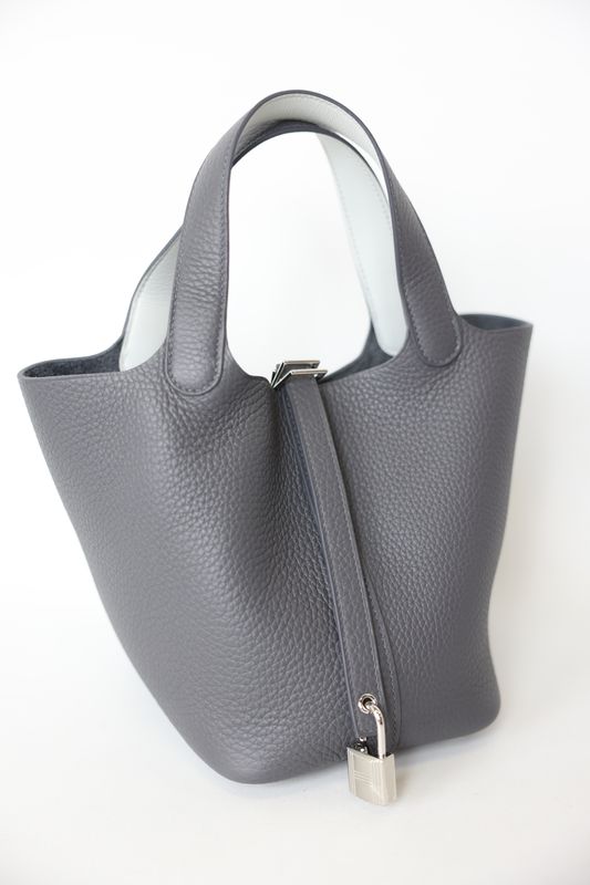 Hermes Picotin 18 Lock PM, Dark Grey Clemence Leather with Palladium Hardware, W Stamp 2024, New in Box WA001