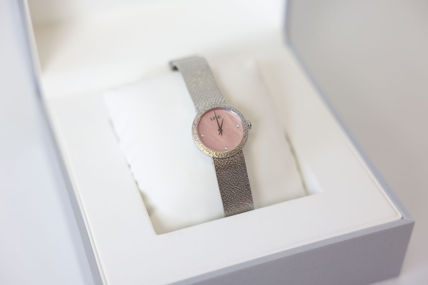 Dior La D de Dior Satine Watch, Pink Mother of Pearl and Stainless Steel, New in Box WA001