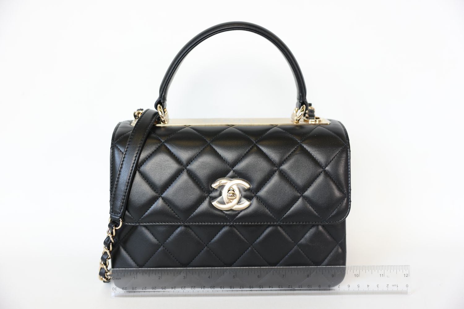 Chanel Trendy CC Top Handle Small, Black Lambskin with Gold Hardware, Preowned in Box WA001