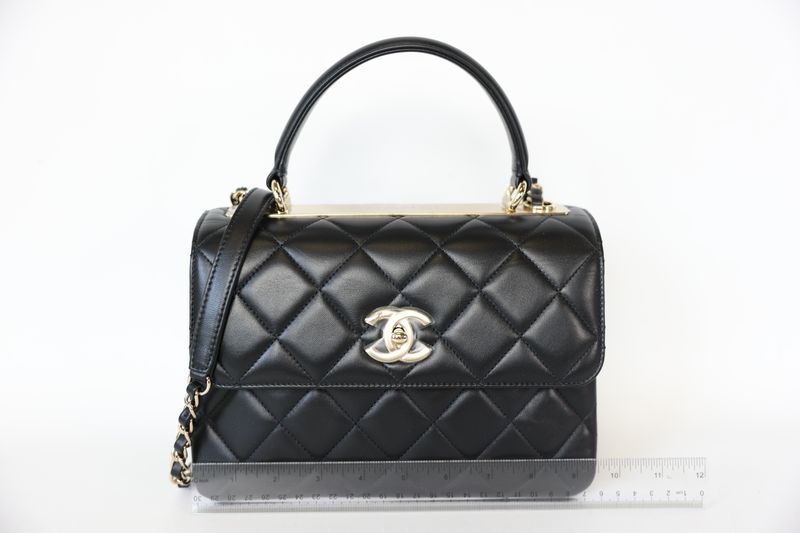 Chanel Trendy CC Top Handle Small, Black Lambskin with Gold Hardware, Preowned in Box WA001