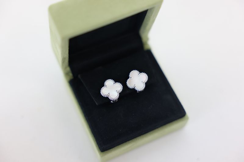 Van Cleef &amp; Arpels Vintage Alhambra Earrings, 18k White Gold with Mother of Pearl, New in Box WA001