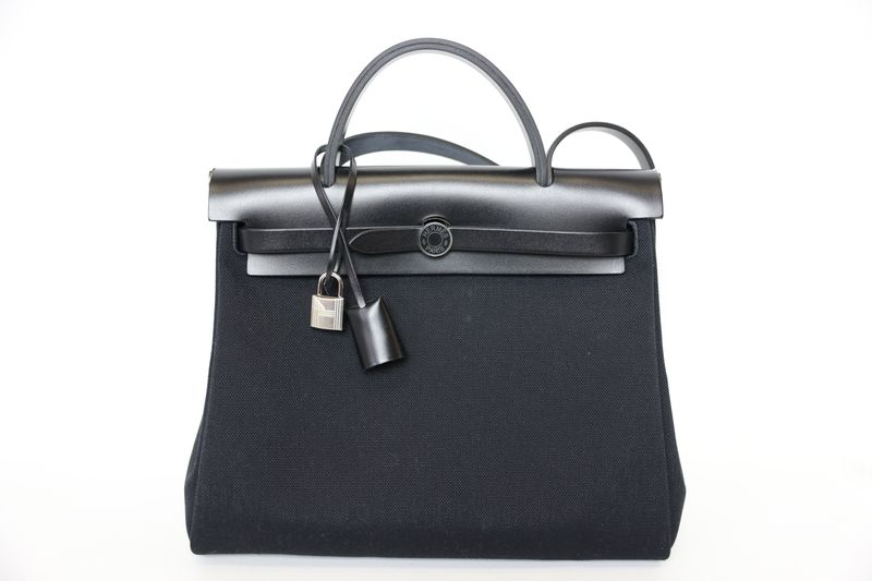 Hermes Herbag 31, Black toile and Hunter Leather with Palladium Hardware, New in Box WA001