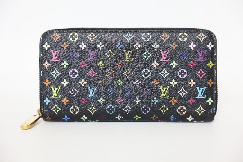 Louis Vuitton  Zippy Wallet, Black Multicolor Monogram Canvas with Gold Hardware,  Preowned WA001