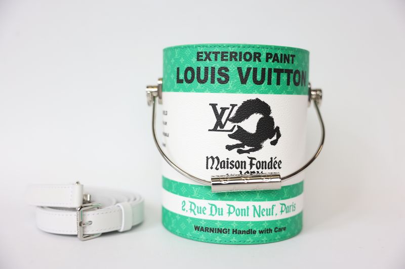 Louis Vuitton LV Paint Can Bag, Green Monogram Canvas and White Leather with Silver Hardware, Preowned in Box WA001