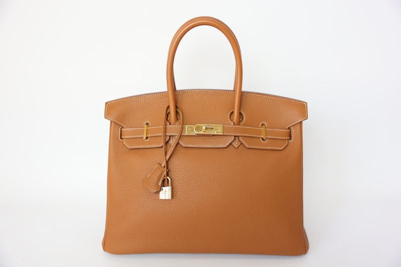 Hermes Birkin 35, Gold Togo with Gold Hardware, G in Square 2003 Stamp, Preowned in Dustbag WA001