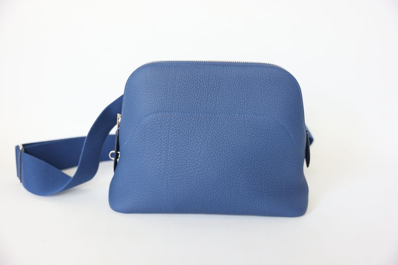 Hermes Bolide Messenger, Blue Clemence Leather with Palladium Hardware, K 2025 Stamp, Preowned WA001