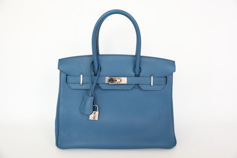 Hermes Birkin 30, Deep Blue Togo with Palladium Hardware, Q in Square 2013 Stamp, Preowned WA001
