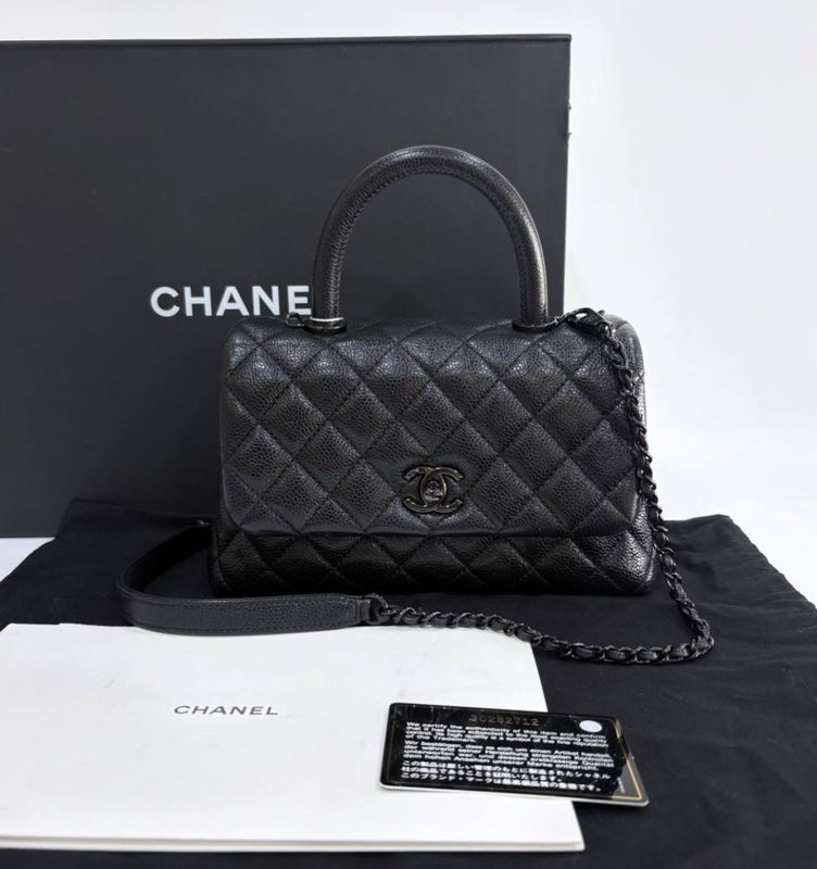 Preorder Chanel Coco Handle, So Black Caviar Leather, Preowned in Box KJRB001
