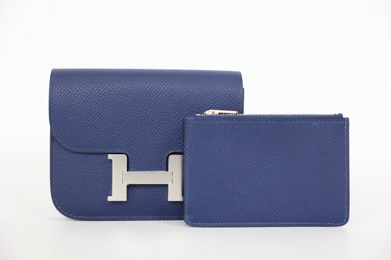 Hermes Constance Slim Wallet, Bleu Sapphire Epsom Leather with Palladium Hardware, New in Box WA001
