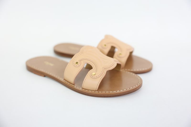 Celine Marina Mule, Light Tan Calfskin with Gold Hardware, Size 37, New in Box WA001