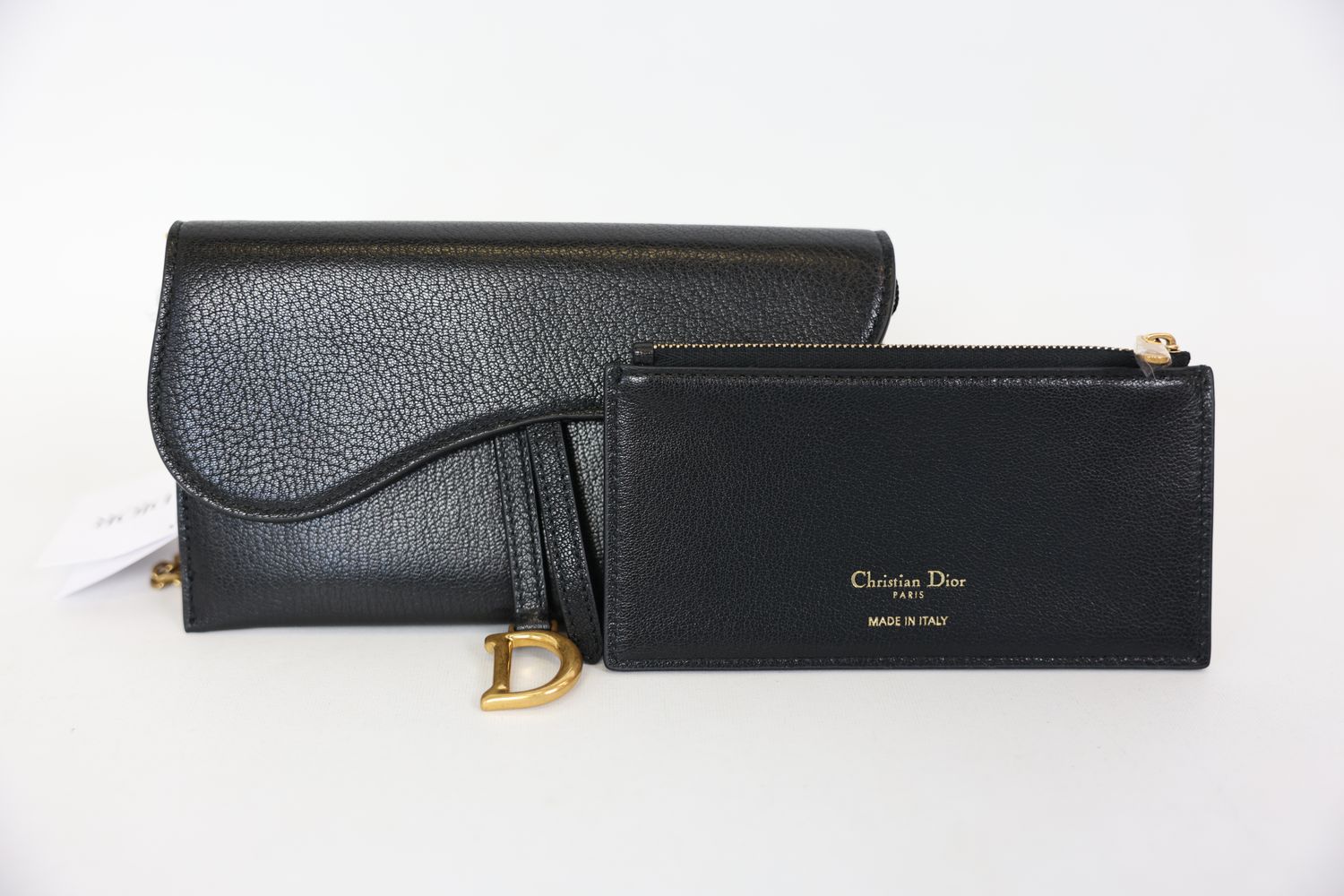 Christian Dior Saddle Long Wallet with Chain, Black Goatskin with Gold Hardware, New in Box WA001