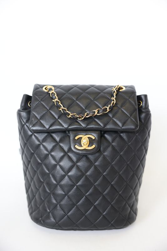 Chanel Urban Spirit Backpack Small, Black Quilted Lambskin with Gold Hardware, Preowned in Box WA001