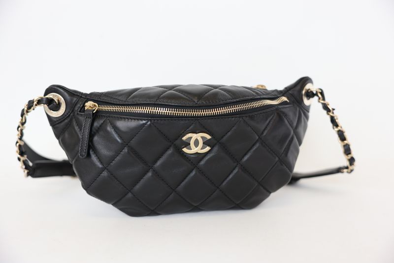 Chanel 24C Waist Bag, Black Quilted Lambskin with Gold Hardware, New in Box WA001