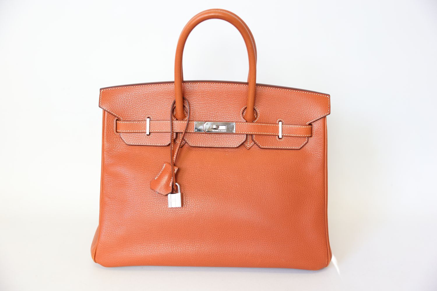 Hermes Birkin 35, Orange Copper Togo with Palladium Hardware, K in Square 2007 Stamp, Preowned in Dustbag WA001
