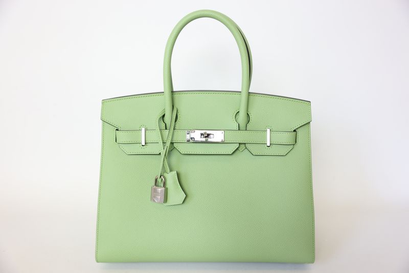 Hermes Birkin 30, Vert Criquet Epsom Leather with Palladium Hardware, Y 2020 Stamp, Preowned in Box WA001