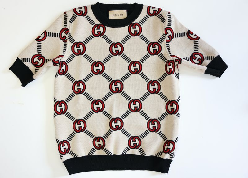 Gucci GG Sweater, Black and Ivory Jacquard Wool, Size Small, Preowned in Box WA001
