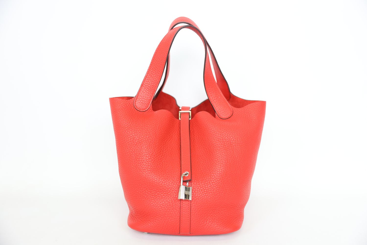 Hermes Picotin Lock 22 MM, Red Clemence Leather with Palladium Hardware, A 2017 Stamp, Preowned in Dustbag WA001