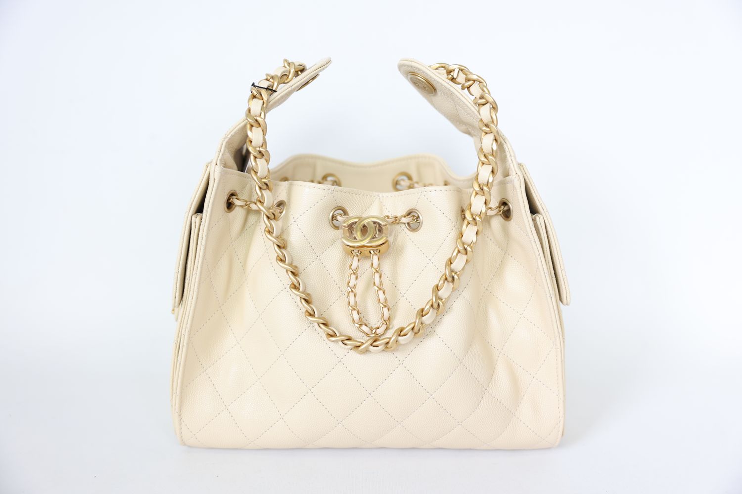 Chanel 25 Small, 25K Light Beige Caviar with Gold Hardware, New in Box WA001