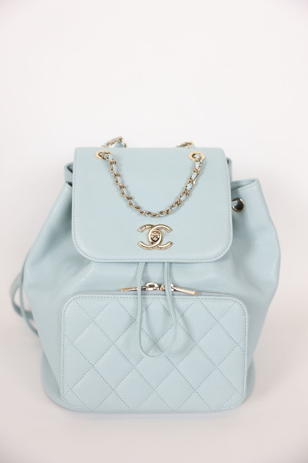 Chanel Business Affinity Medium Backpack, Light Blue Caviar with Gold Hardware, Preowned No Dustbag WA001