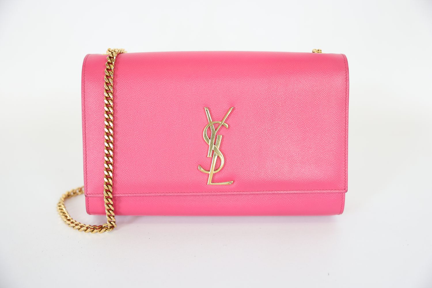 Saint Laurent Kate Medium Bag, Pink Grain de Poudre Leather with Gold Hardware, Preowned in Dustbag WA001