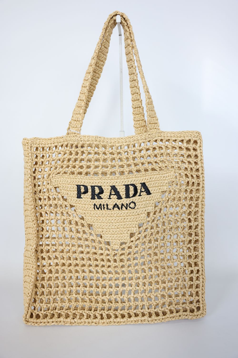 Prada Crochet Tote, Natural Raffia,  New in Dustbag WA001