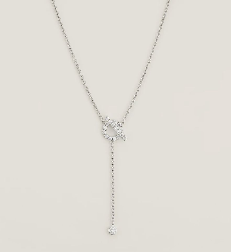 Hermes Necklace, Finesse Lariat Necklace, White Gold, New in Box MA001