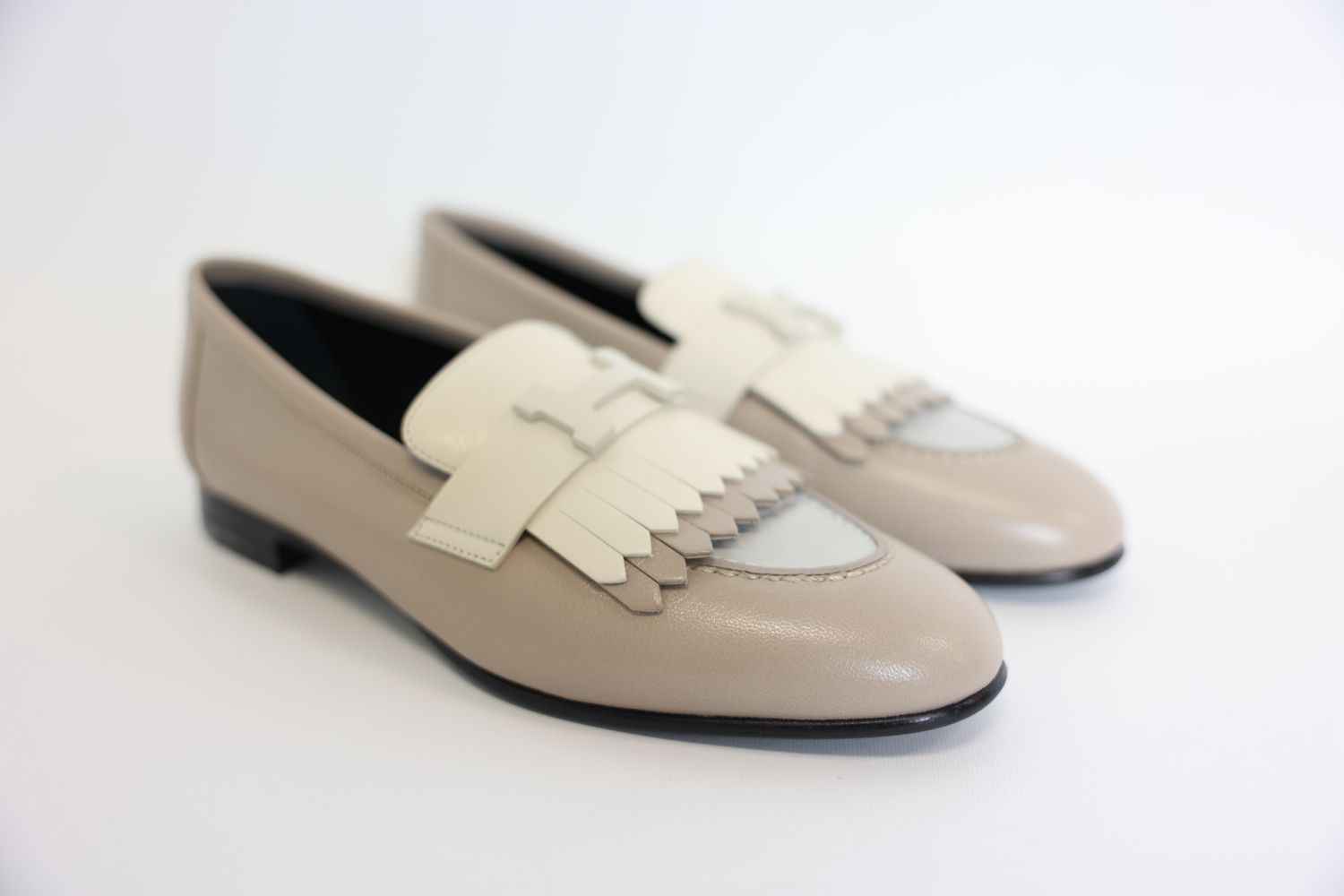 Hermes Royal Loafer, Beige and Cream Goatskin, Size 36.5, New in Box WA001