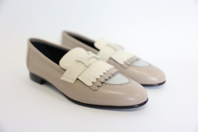 Hermes Royal Loafer, Beige and Cream Goatskin, Size 36.5, New in Box WA001