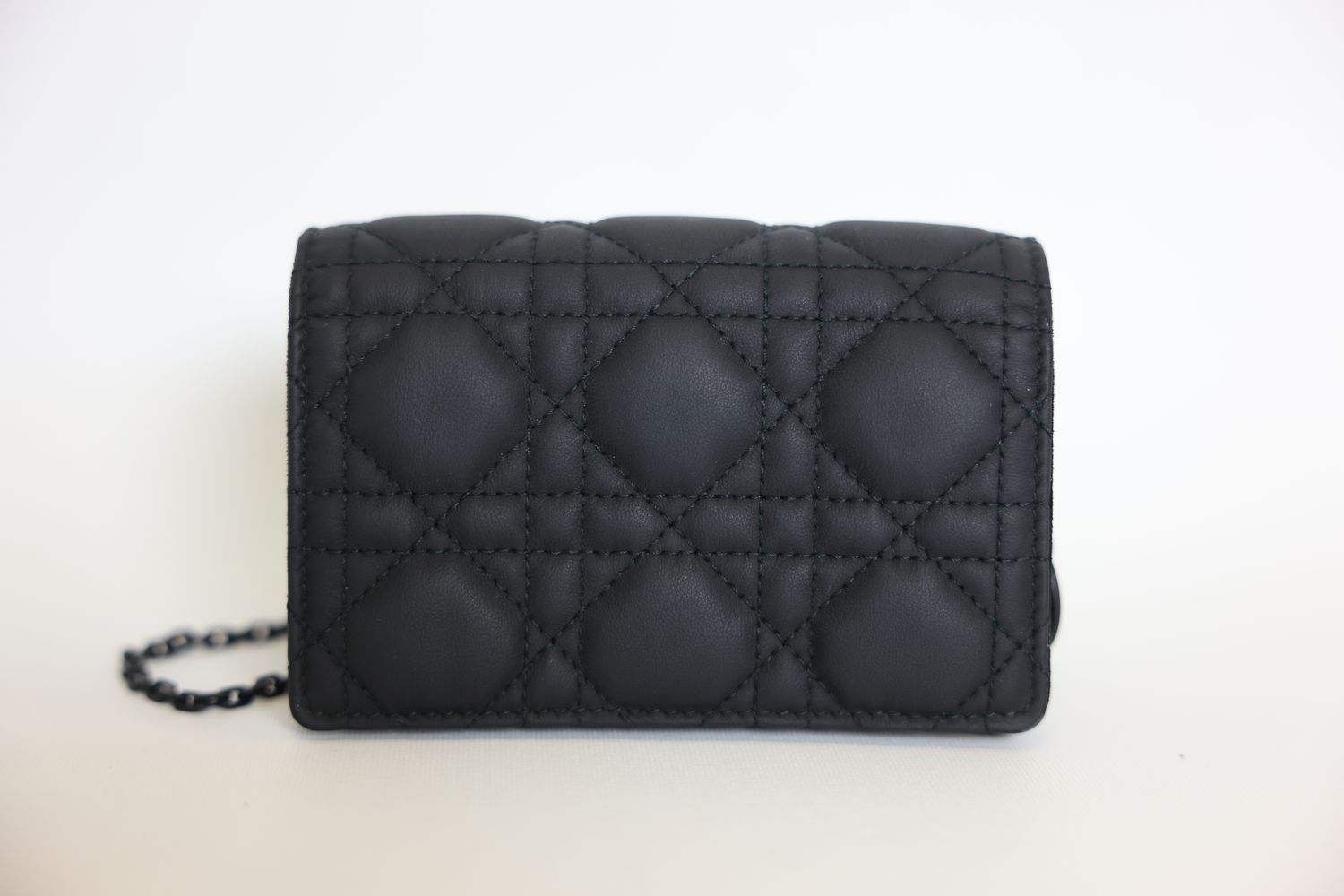 Christian Dior  Lady Dior Mini Pouch with Chain, Matte Black Cannage Leather with Black Hardware, Preowned in Box WA001
