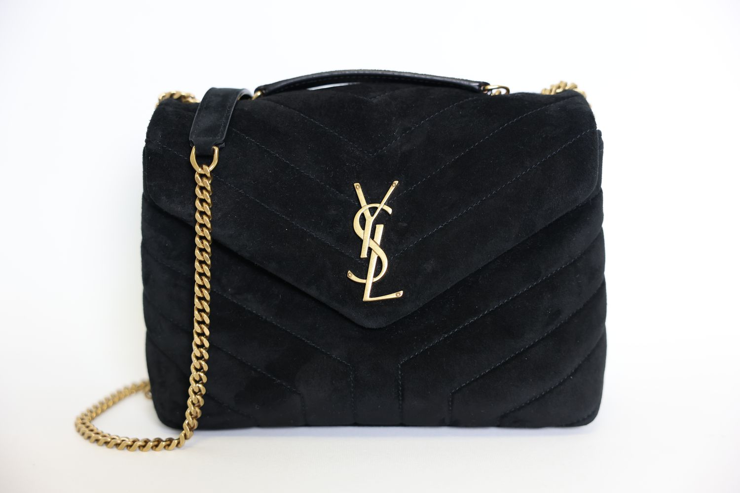 Saint Laurent LouLou Shoulder Bag in Small, Black Y Quilt Suede with Gold Hardware, New in Dustbag WA001
