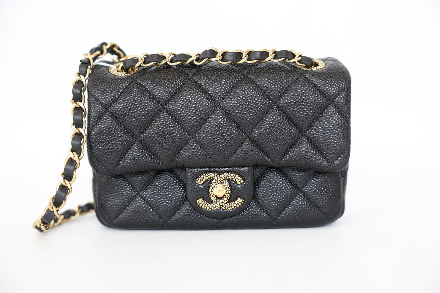 Chanel Mini Flap Bag, Black Quilted Caviar and Gold Hardware, New in Box WA001