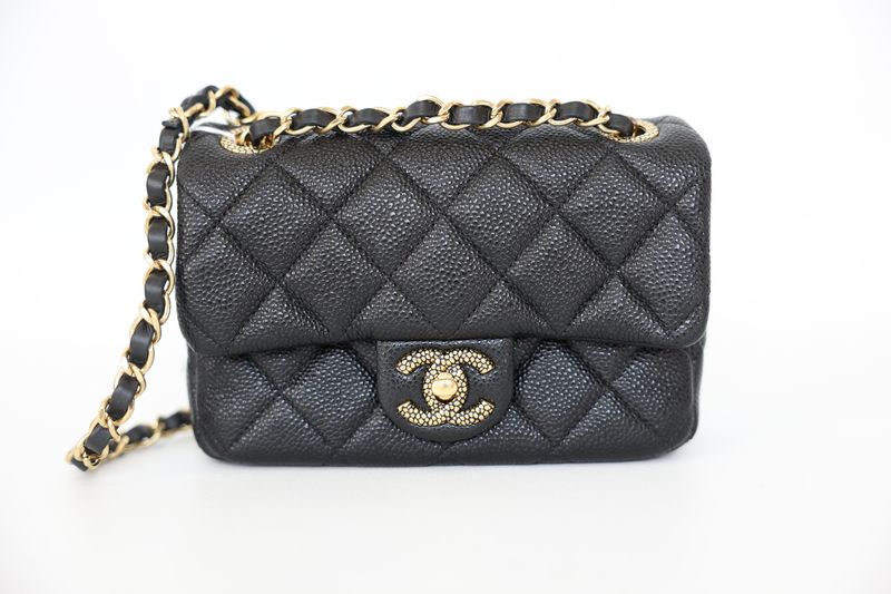 Chanel Mini Flap Bag, Black Quilted Caviar and Gold Hardware, New in Box WA001