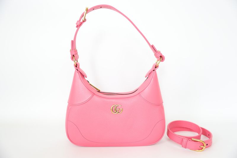 Gucci Aphrodite Small Shoulder Bag, Pink Leather with Gold Hardware, Preowned in Dustbag WA001