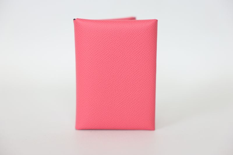 Hermes Calvi Duo Cardholder, Rose Azalea Epsom Leather with Palladium Hardware, K 2025 Stamp, New in Box WA001