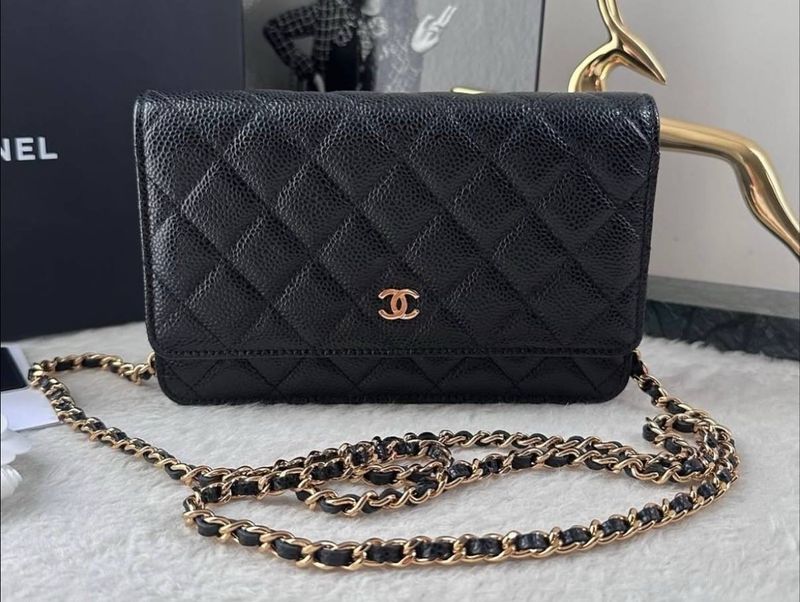 Preorder Chanel Wallet on Chain, Black Caviar Leather, Gold Hardware, Preowned in Box CC001