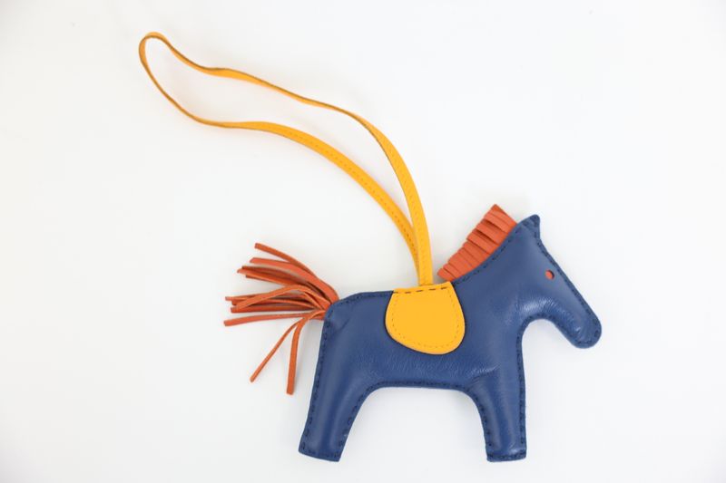 Hermes Rodeo Bag Charm MM,  Bleu de Malte, Cornelian, and Golden Yellow Milo Lambskin, New in Box WA001
