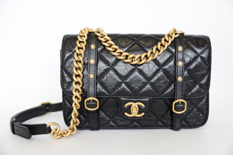 Chanel Seasonal Flap Bag, Black Aged Calfskin and Gold Hardware, Preowned in Box WA001