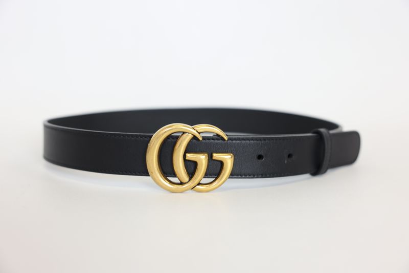 Gucci GG Marmont Thin Belt, Black Leather with Gold Hardware, Size 75, Preowned in Box WA001
