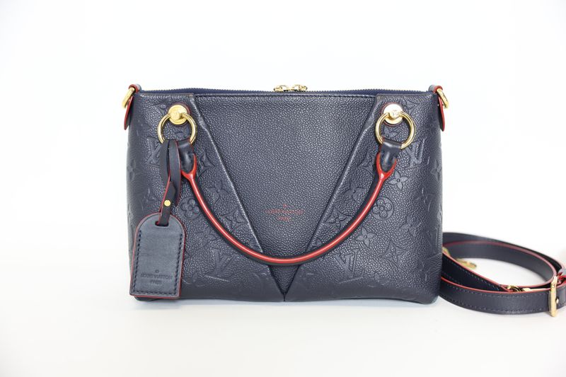 Louis Vuitton V Tote BB, Navy Empriente Monogram and Calf Leather with Gold Hardware, Preowned No Dustbag WA001