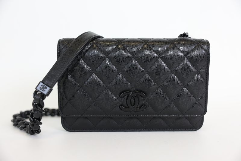 Chanel Incognito Wallet on Chain, Black Quilted Caviar and Black Hardware, Preowned in Box WA001