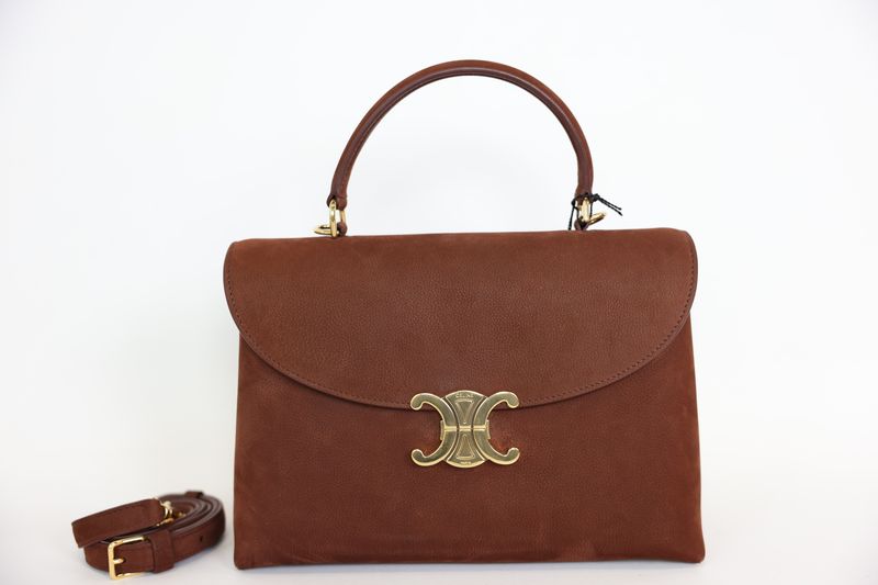 Celine Nino Medium Bag, Chestnut Nubuck Calfskin and Gold Hardware, Preowned in Dustbag WA001