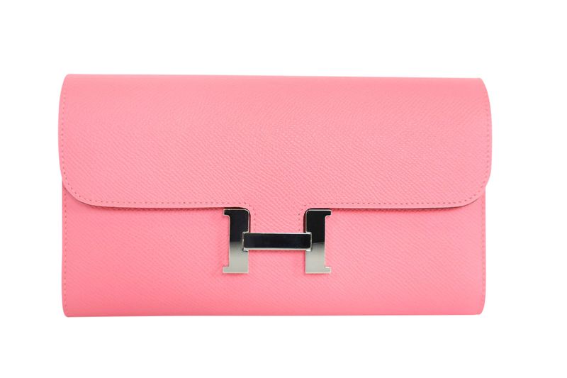 Hermes Constance Long Wallet, Pink Epsom Leather and Palladium Hardware, Preowned in Box WA001