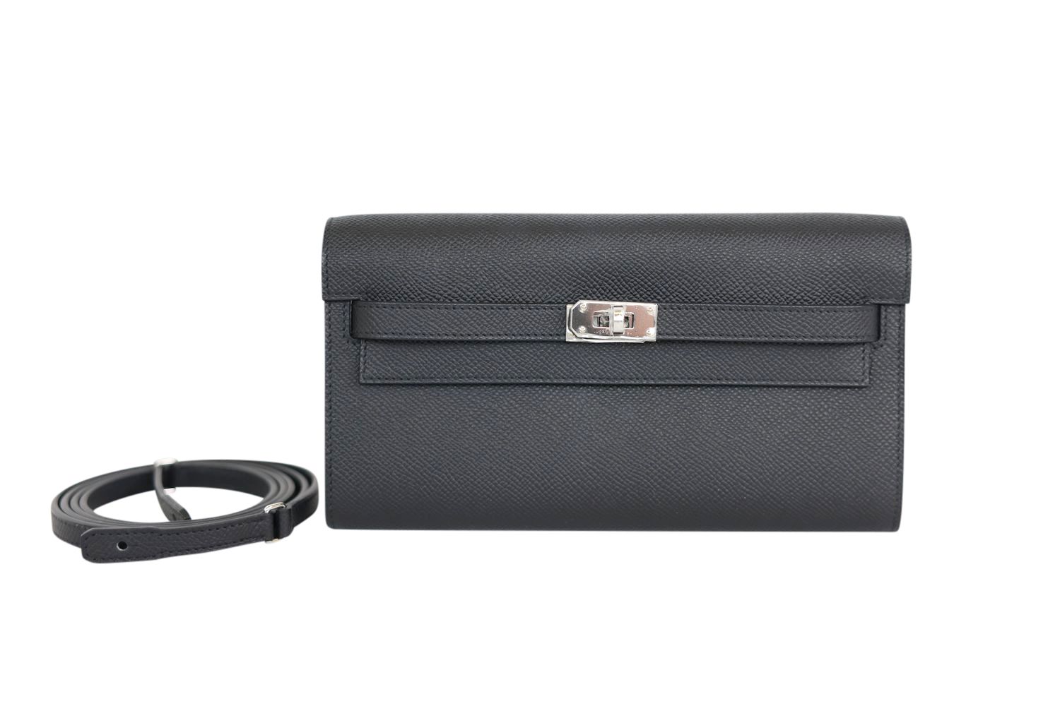 Hermes Kelly Classique To Go Wallet, Black Epsom Calfskin and Palladium Hardware, W 2024 Stamp, New in Box WA001