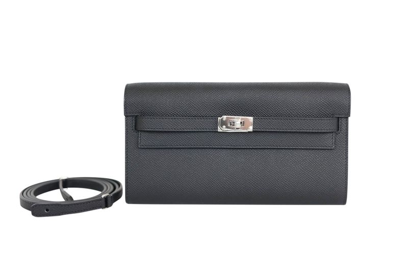 Hermes Kelly Classique To Go Wallet, Black Epsom Calfskin and Palladium Hardware, W 2024 Stamp, New in Box WA001